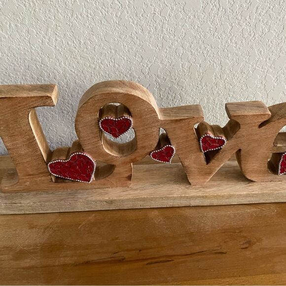 Farmhouse Wood Neutral Valentine’s Day Love Word Tabletop Home Decor HOLIDAY - Picture 2 of 7